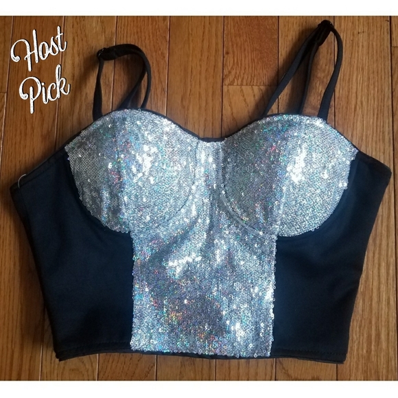 bebe Tops - HP - Sequin Bustier Cropped Top